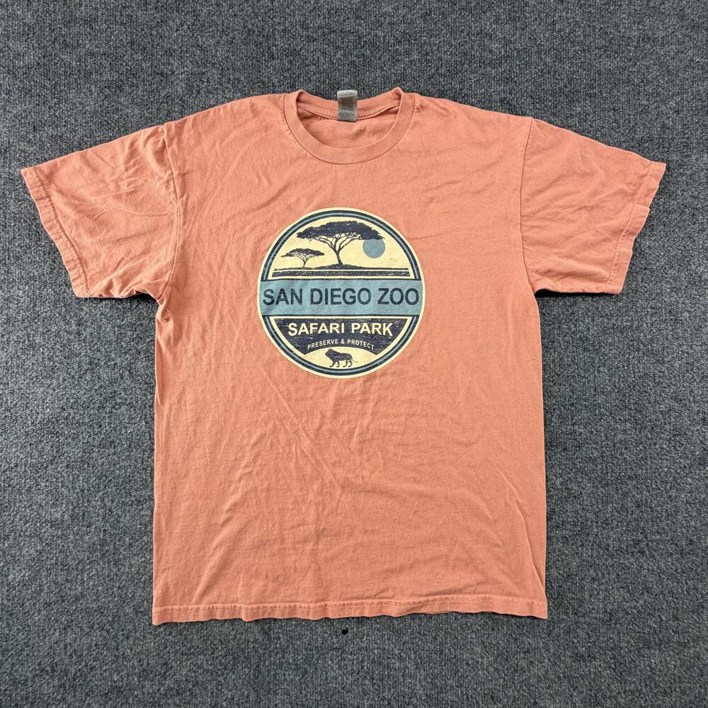 San Diego Zoo Safari Park Shirt Mens Large Pink Graphic Tee Gildan Hammer